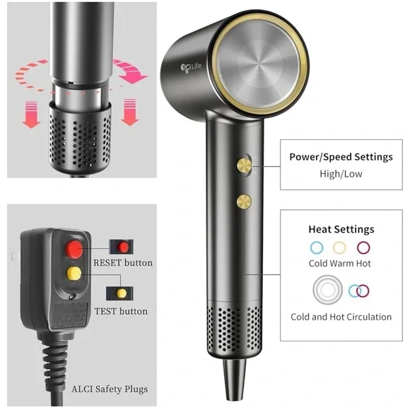 Scilife Negative Ionic Hair Dryer with Diffuser, Magnetic Attachments - Picture 3 of 9